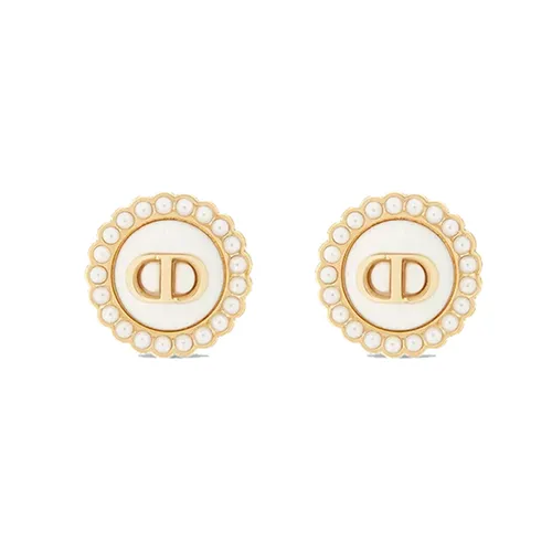 Khuyên Tai Nữ Dior Petit CD Baroque Stud Earrings Gold/ White Resin Pearls And Latte Glass E1835PTCVE_D26E Màu Vàng Trắng - Trang sức - Vua Hàng Hiệu