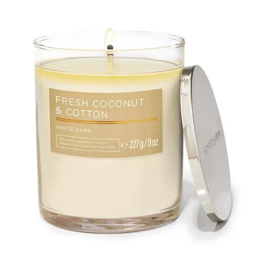 Nến thơm Bath & Body Works - Nến Thơm Bath & Body Works Fresh Coconut & Cotton Signature Single Wick Candle 227g - Vua Hàng Hiệu