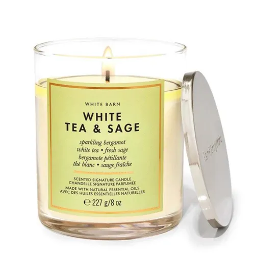 Nến Thơm Bath & Body Works White Tea & Sage Signature Single Wick Candle 227g