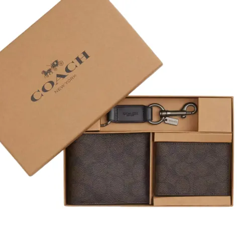 Túi xách Coach Nam Ví - Set Ví Nam Coach Men Wallet Màu Nâu - Vua Hàng Hiệu
