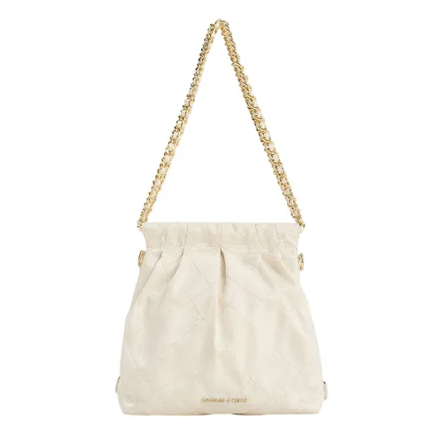 Túi xách Charles & Keith - Túi Đeo Chéo Nữ Charles & Keith CNK Duo Jacquard Chain-Handle Two-Way Backpack Cream CK2-60782562 Màu Trắng Kem - Vua Hàng Hiệu