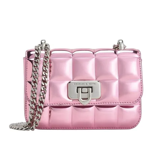 Túi Đeo Chéo Nữ Charles & Keith CNK Metallic Square-Quilted Chain-Handle Bag Pink CK2-80681154 Màu Hồng