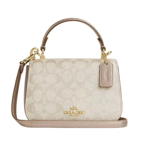 Túi Đeo Chéo Nữ Coach Lysa Top Handle Bag In Signature Canvas CX576 Màu Be Xám