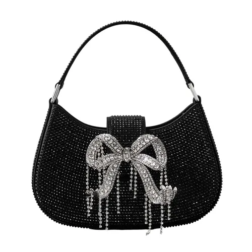 Self-Portrait - Túi Đeo Chéo Nữ Self-Portrait Crescent Crystal-Embellished Faux Leather Shoulder Bag Màu Đen - Vua Hàng Hiệu