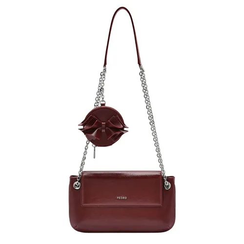 Túi Đeo Vai Nữ Pedro Textured Bow Phone Pouch Wine PW4-65940036 Màu Đỏ Mận