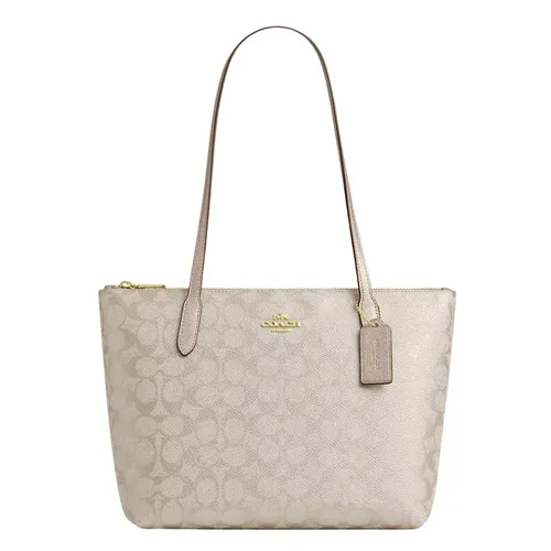 Túi Tote Nữ Coach Fiona Zip In Signature Canvas CW396 Màu Xám Be - Túi xách - Vua Hàng Hiệu