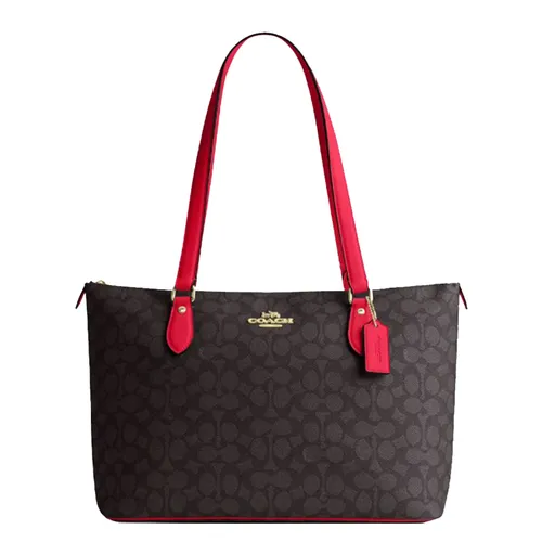 Túi xách Coach Túi tote - Túi Tote Nữ Coach Gallery Tote Bag In Signature Canvas CW381 Gold/Walnut/Bold Màu Đen/Đỏ - Vua Hàng Hiệu