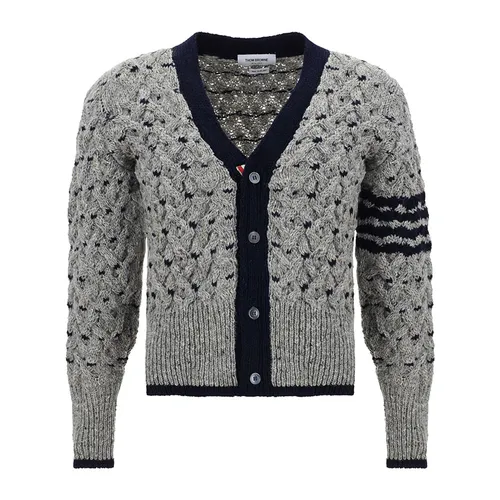 Thời trang - Áo Cardigan Nam Thom Browne Classic 4-Bar Cable In Grey MKC542A Y1506 Màu Xám - Vua Hàng Hiệu