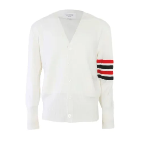 Thời trang - Áo Cardigan Nam Thom Browne Wool 4-Bar V-Neck Cardigan MKC160A 00014 Màu Trắng - Vua Hàng Hiệu
