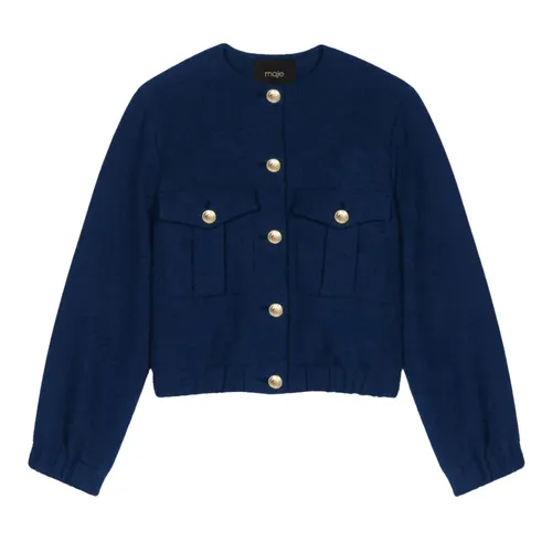 Thời trang Nữ Áo khoác - Áo Khoác Len Nữ Maje MFPBL00644 Màu Xanh Navy Size 38 - Vua Hàng Hiệu