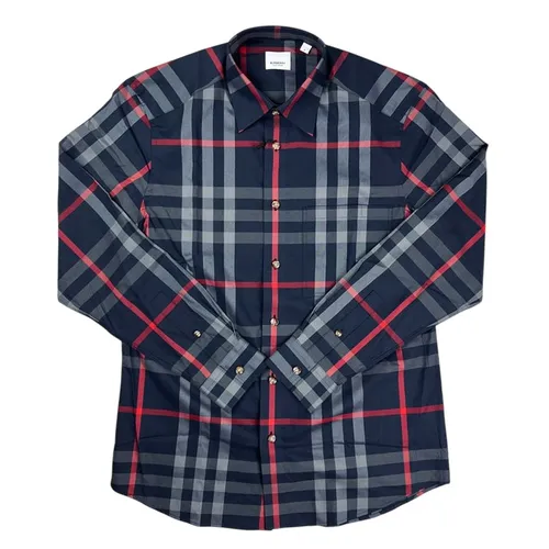 Áo Sơ Mi Nam Burberry Claverdon Check Shirt In Navy With Grey Long Sleeved Màu Xanh Kẻ Size L - Thời trang - Vua Hàng Hiệu