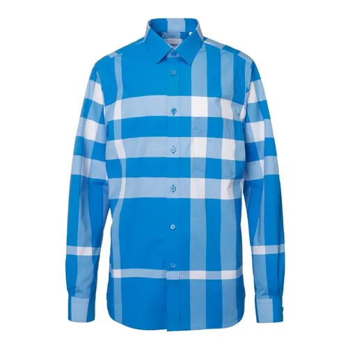 Áo Sơ Mi Nam Burberry Vivid Blue Ip 8065973 Màu Xanh Kẻ Size S