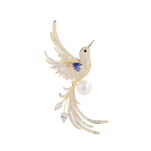 Cài Áo Nữ Meri Graceful Bird BR833 Màu Trắng Vàng