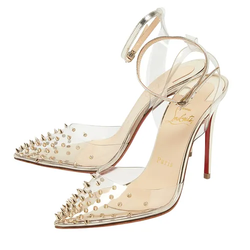 Giày Christian Louboutin - Giày Cao Gót Nữ Christian Louboutin Transparent/ Silver PVC And Leather Spikoo Pumps Màu Trong Suốt Size 37 - Vua Hàng Hiệu
