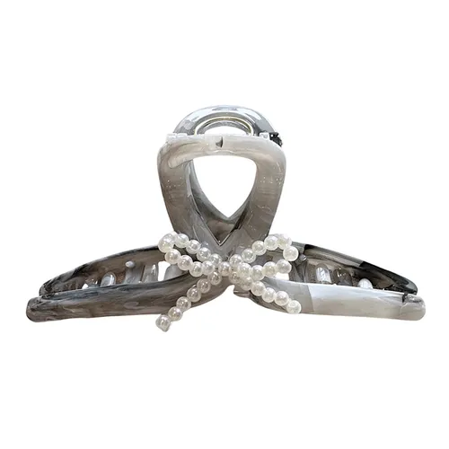 Phụ kiện Nhựa cao cấp Việt Nam - Kẹp Tóc Nữ Kya Jewel Pearlie Bow HC106 Màu Xám Trắng - Vua Hàng Hiệu