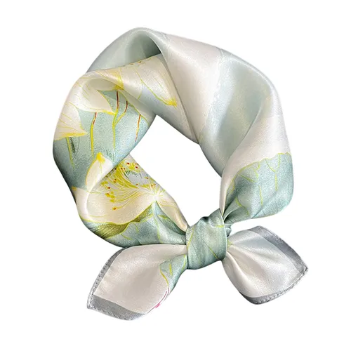 Thời trang Kya Jewel - Khăn Choàng Lụa Kya Jewel Elegant Lotus 53 x 53cm SC27 Màu Xanh Nhạt - Vua Hàng Hiệu