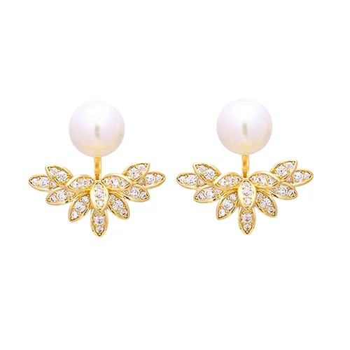 Khuyên Tai Nữ Kya Jewel Twinkling Leaf Pearl PE39 Màu Vàng Trắng