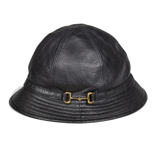Mũ nón Gucci Nữ - Mũ Gucci Black Leather Horsebit Accent Bucket Hat Màu Đen Size S - Vua Hàng Hiệu