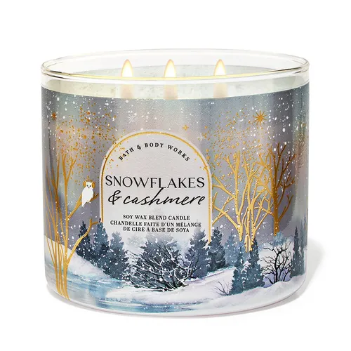 Nến thơm Bath & Body Works - Nến Thơm 3 Bấc Bath & Body Works Snowflakes & Cashmere 411g - Vua Hàng Hiệu