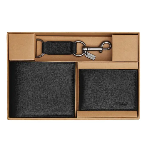 Túi xách Coach Nam Ví - Set Ví Nam Coach Boxed 3-In-1 Wallet Gift CS433 Black Màu Đen - Vua Hàng Hiệu