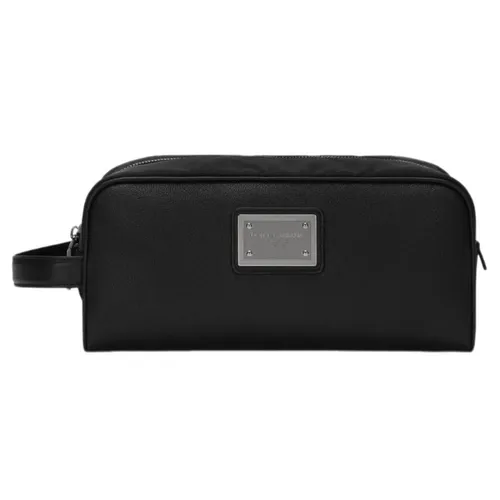 Túi Cầm Tay Nam Dolce & Gabbana D&G Grainy Calfskin And Nylon Toiletry Bag BT0989AD4478B956 Màu Đen