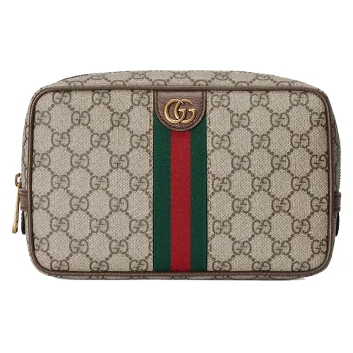 Túi Cầm Tay Nam Gucci Savoy Toiletry Case With Web ‎760019 96IWT 8745 Màu Be Nâu - Túi xách - Vua Hàng Hiệu