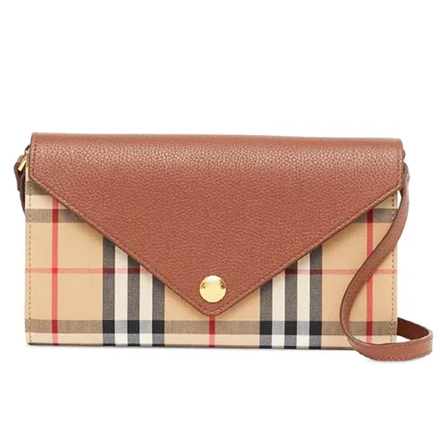 Burberry - Túi Đeo Chéo Burberry Vintage Check And Leather 8025162 Màu Nâu Be - Vua Hàng Hiệu