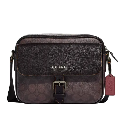 Túi Đeo Chéo Nam Coach Hudson Crossbody Bag In Signature Canvas CB846 QBAE4 Màu Nâu/Đen