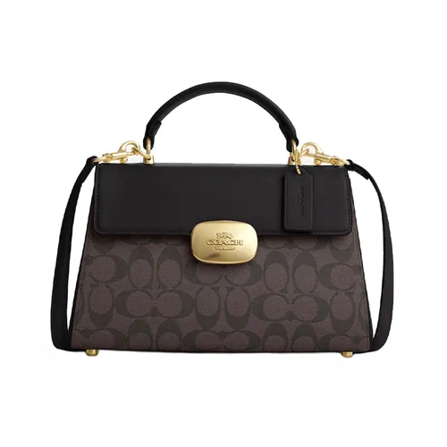 Túi Đeo Chéo Nữ Coach ELiza Satchel Signature Top Handle Bag CP007 Màu Đen Phối Nâu - Túi xách - Vua Hàng Hiệu