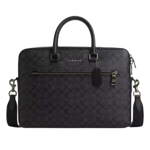 Túi Xách Tay Nam Coach Ethan Slim Brief In Signature Canvas CV917 Màu Đen   