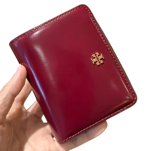 Ví Nữ Tory Burch Britten Gold Logo Màu Đỏ Măng Cụt