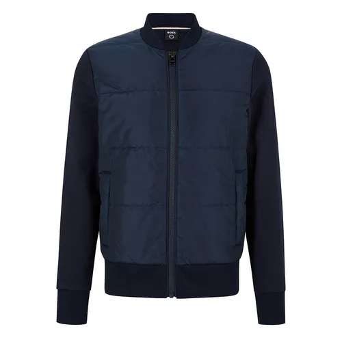Thời trang - Áo Khoác Nam Hugo Boss Hybrid Zip-Up Sweatshirt With Cotton Terry 50468529 404 Màu Xanh Navy Size L - Vua Hàng Hiệu