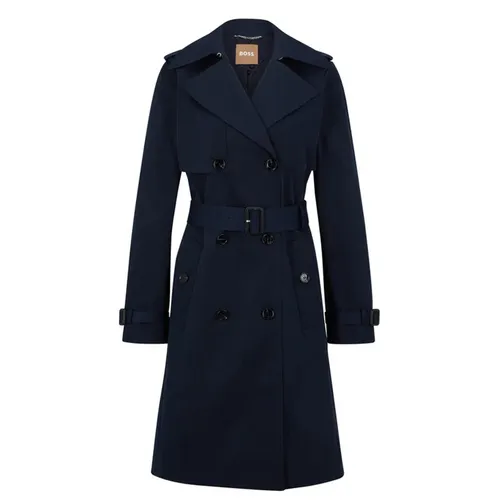 Thời trang Áo Măng Tô - Áo Măng Tô Nữ Hugo Boss Double-Breasted Trench Coat With Buckled Belt Dark Blue Màu Xanh Đậm Size 36 - Vua Hàng Hiệu