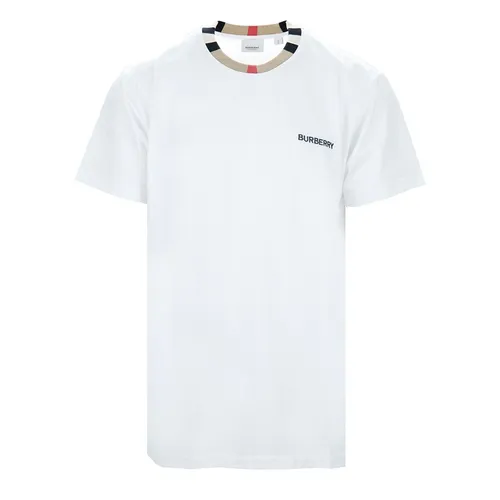 Thời trang Burberry Áo phông - Áo Phông Nam Burberry Icon Stripe Trim In White 8078115 Tshirt Màu Trắng Size XS - Vua Hàng Hiệu