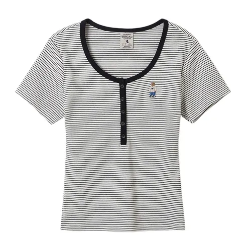 WHOAU Áo phông - Áo Phông Nữ WHOAU Steve Ribbed Henry WHRAF2452F Tshirt Màu Đen - Vua Hàng Hiệu
