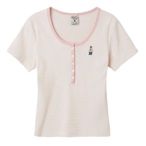 WHOAU Áo phông - Áo Phông Nữ WHOAU Steve Ribbed Henry WHRAF2452F Tshirt Màu Hồng - Vua Hàng Hiệu
