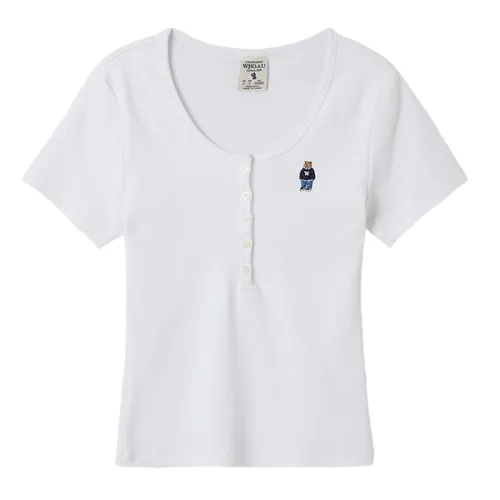 WHOAU Áo phông - Áo Phông Nữ WHOAU Steve Ribbed Henry WHRAF2452F Tshirt Màu Trắng Size S - Vua Hàng Hiệu