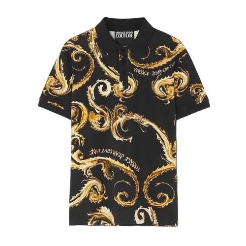 Áo Polo Nam Versace Jeans Couture In Black Polo Shirt 77GAG6S0 Màu Đen Vàng Size 44