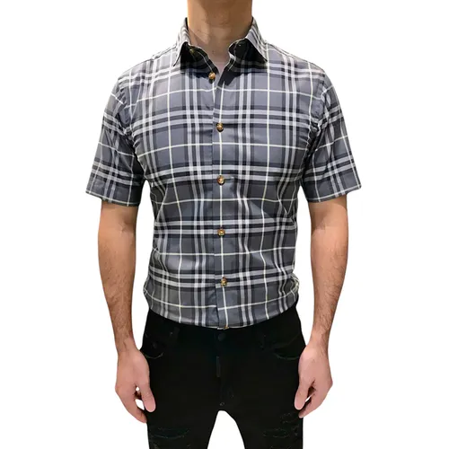 Thời trang Burberry Áo sơ mi - Áo Sơ Mi Nam Burberry Check Short Sleeve Shirt 8084691 Màu Xám Size XS - Vua Hàng Hiệu