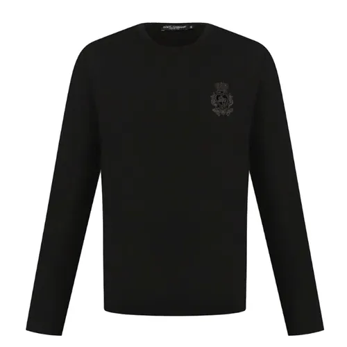 Áo Thun Dài Tay Nam Dolce & Gabbana D&G Thêu Vương Miện T-Shirt G8KF6Z G7VKV Màu Đen Size 44