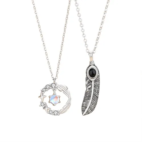 Dây Chuyền Đôi Lili Jewelry Đính Đá CZ Hình Lông Vũ Isolde LILI_827276 Màu Bạc