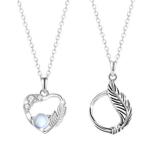 Dây Chuyền Đôi Lili Jewelry Đính Đá CZ Hình Lông Vũ Riley LILI_106126 Màu Bạc