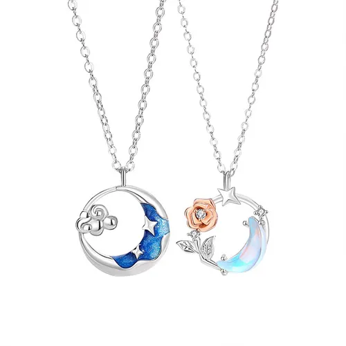 Dây Chuyền Đôi Lili Jewelry Đính Đá CZ Hoa Hồng Và Trời Sao Aidan LILI_106204 Phối Màu - Trang sức - Vua Hàng Hiệu
