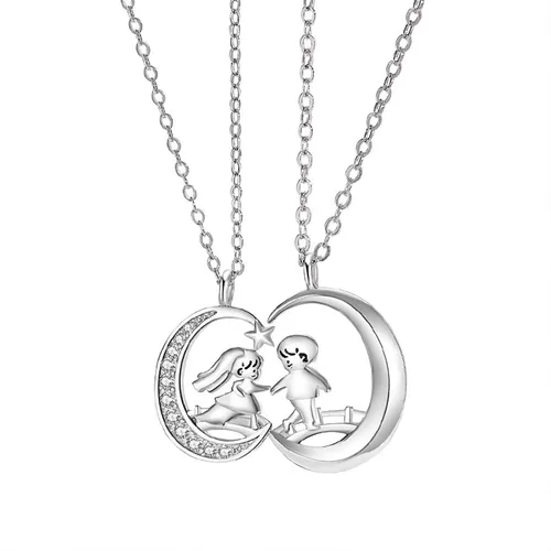 Dây Chuyền Đôi Lili Jewelry Đính Đá CZ Moon Love LILI_106238 Màu Bạc - Trang sức - Vua Hàng Hiệu