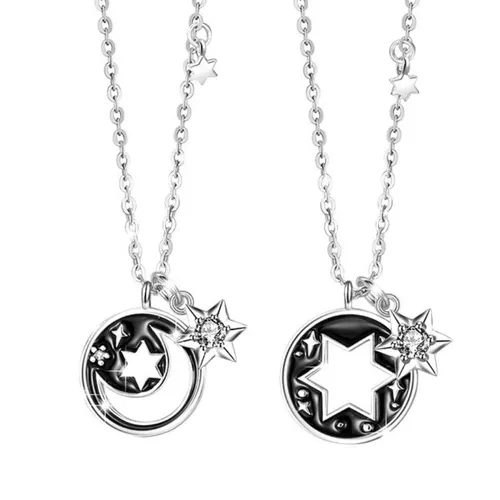 Dây Chuyền Đôi Lili Jewelry Đính Đá CZ Trăng Và Sao Nash LILI_106158 Màu Bạc - Đen