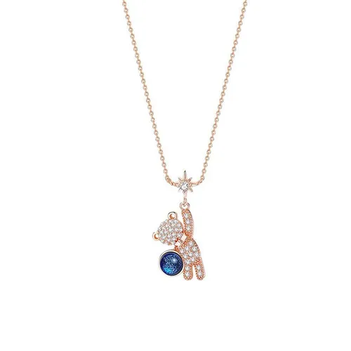 Dây Chuyền Lili Jewelry Bạc Nữ Đính Pha Lê Aurora, CZ Gấu Cute LILI_867868 Màu Vàng Hồng