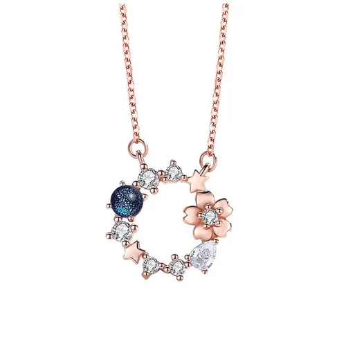 Dây Chuyền Lili Jewelry Bạc Nữ Đính Pha Lê Aurora Hình Vòng Hoa Audrey LILI_628865 Màu Vàng Hồng