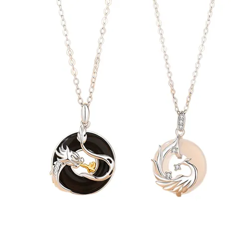 Dây Chuyền Lili Jewelry Đính Đá Mã Não Rồng Và Phượng Walter LILI_106179 Màu Đen - Bạc