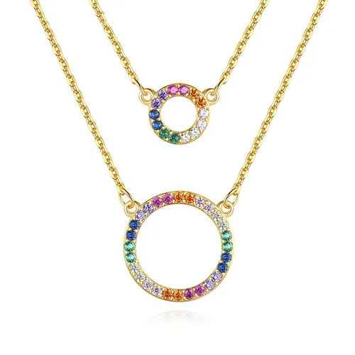 Dây Chuyền Nữ Lili Jewelry 2 Tầng Đính Đá CZ Tròn Đa Sắc Malaya LILI_098075 Màu Vàng - Trang sức - Vua Hàng Hiệu