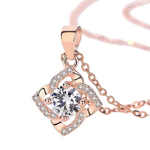 Dây Chuyền Nữ Lili Jewelry Bạc Đính Đá CZ Cỏ 4 Lá Cách Điệu Bria LILI_105685 Màu Vàng Hồng
